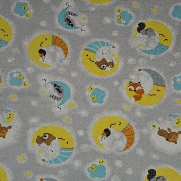 Moon Stars Fleece Baby Blanket Gray Sherpa Raccoon Bear Squirrel Fox Deer - Picture 3 of 6